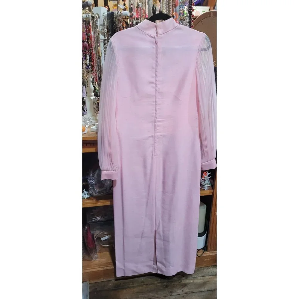 Vintage 60's Pink Straight Maxi Dress w/ Matching Sleeveless Duster - Picture 4 of 11
